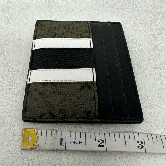 Michael Kors Hudson Logo Stripe Leather Card Case, Men's Size OS - Olive Green - Picture 6 of 6